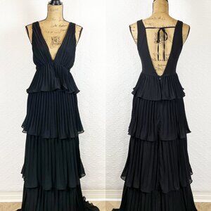 Lulus Mesmerizing Essence Black Pleated Backless Tiered Maxi Dress